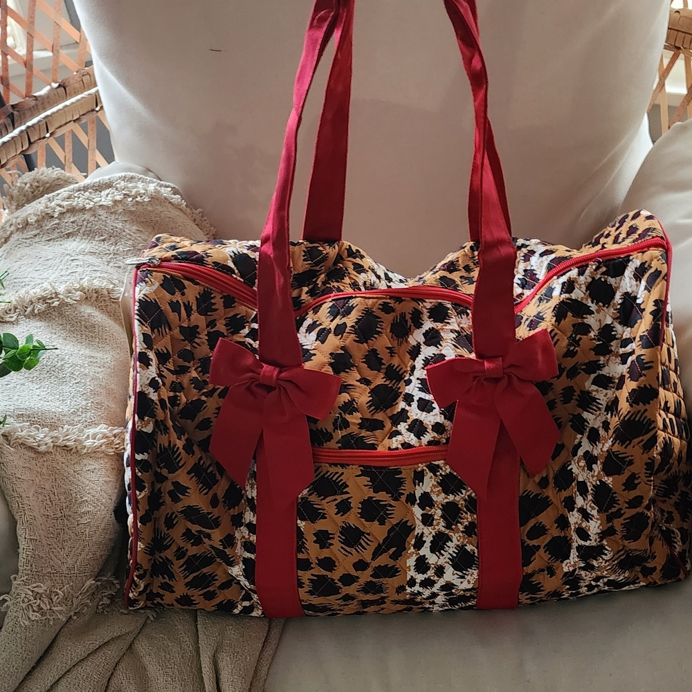 Leopard Print Tote Bag with Red Accents